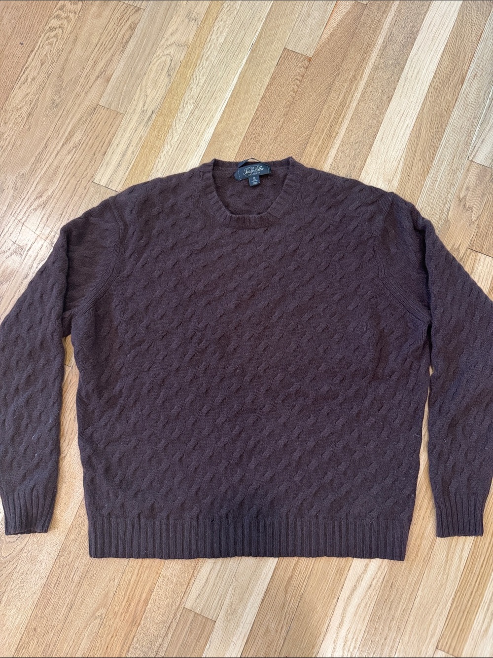 Vintage cashmere Men's Brown Cable Knit Crewneck Sweater